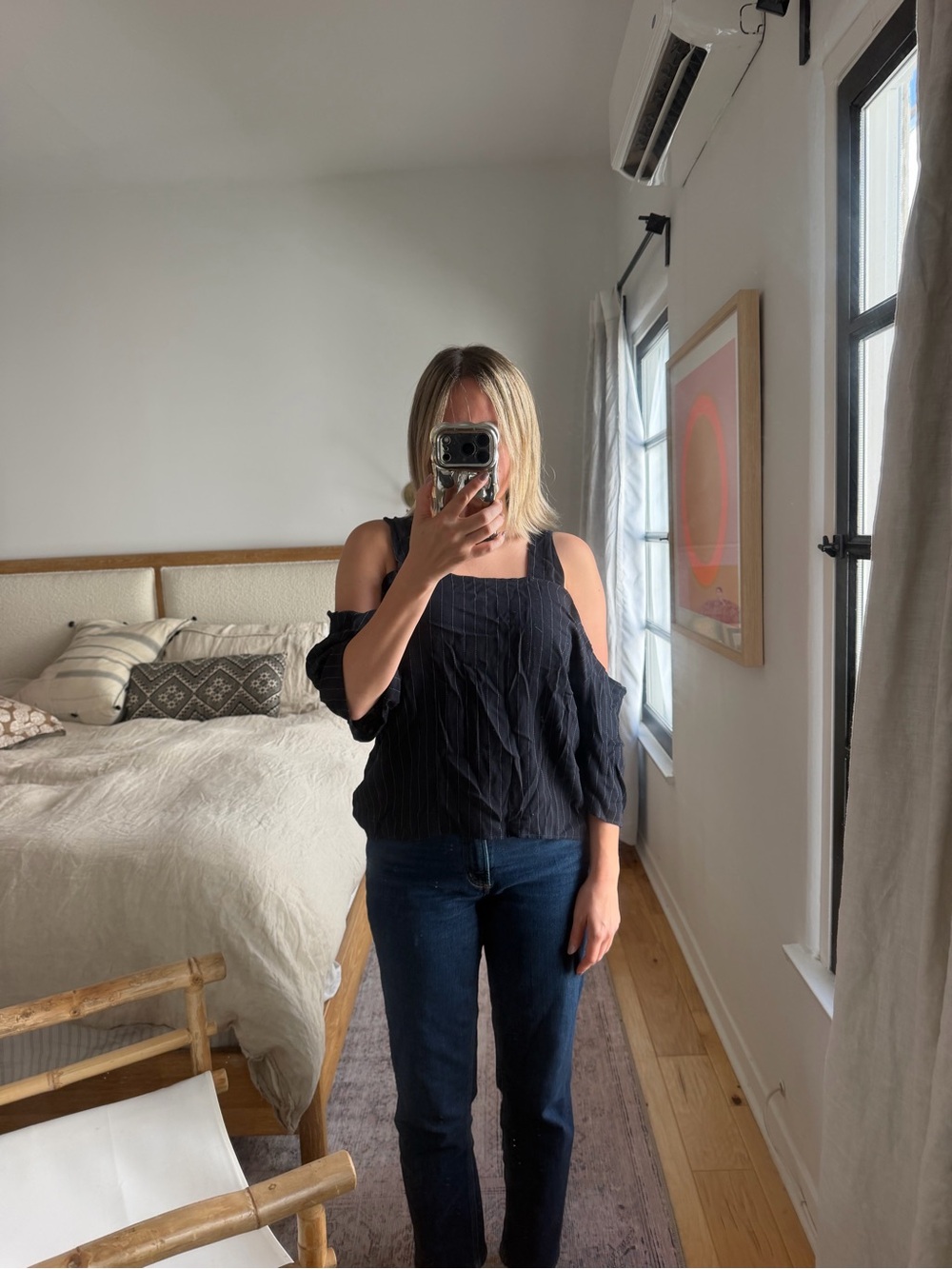 Black Cold-Shoulder Square-Neck Women's Top